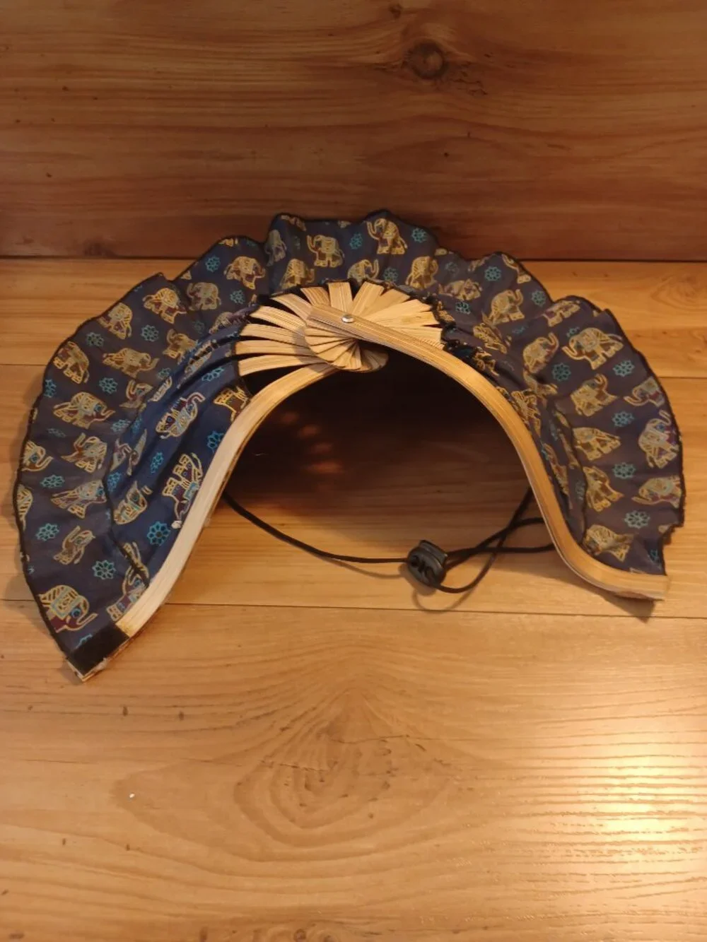 Vintage Bamboo & Fabric Folding Fan Hat With Elephant Print - Picture 7 of 8